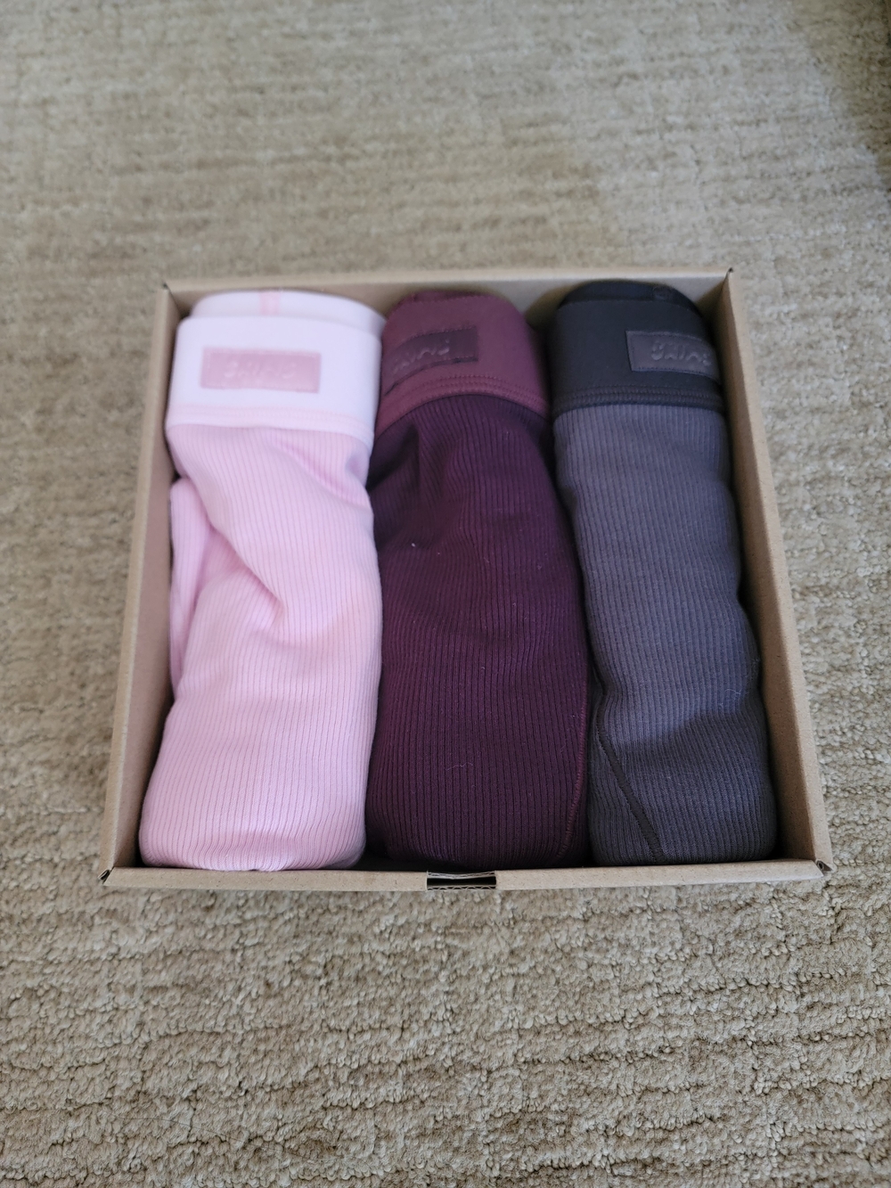 SKIMS Women's Cotton Rib Boxer Shorts 3-Pack in Gray, Pink & Burgandy, Size XL